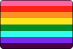 The original Gay Pride flag created by Gilbert Baker, made of horizontal lines in pink, red, orange, yellow, green, teal, indigo, and violet.